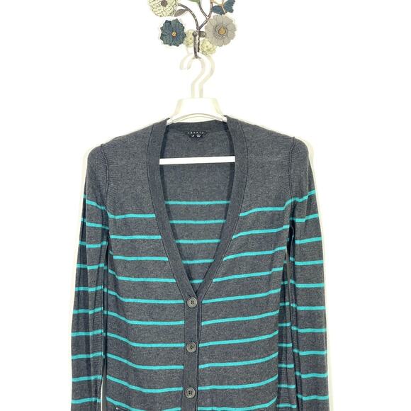 Theory Lonnie S Cashcotton Gray Apollo Stripe Cashmere Blend Cardigan Large - Picture 2 of 11
